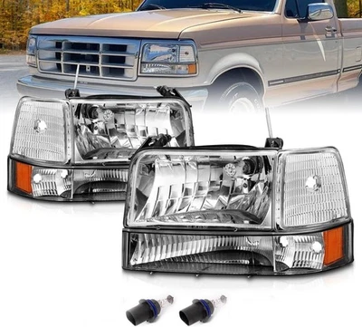 Conjunto de faros de repuesto cromados para camioneta Ford F150 F250 F350 1992-1996 Bronco Foto 1 de 4