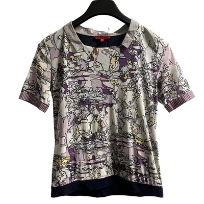 Top Vivienne Tam para mujer S púrpura artístico malla pulóver cuello contorno abstracto Foto 1 de 4