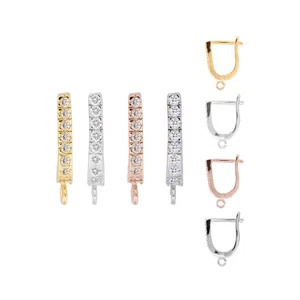 Sterling Silver 925 Leverback Earring Hooks 15x2mm * Plated findings with CZ - Picture 1 of 5