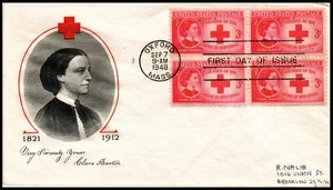 Stamps US 3c Clara Barton Red Cross Block 1948 First Day Cover - Bild 1 von 2