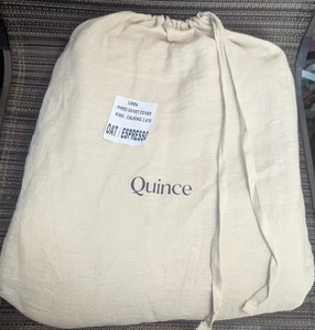 Quince 100% European Linen Piped Duvet Cover 1PC Oat/Espresso King/ Cal - Picture 1 of 9