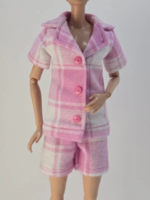 Conjunto de pijama de muñeca hecho a mano de franela a cuadros rosa conjunto de 2 piezas para muñecas de 11,5 pulgadas Foto 1 de 4
