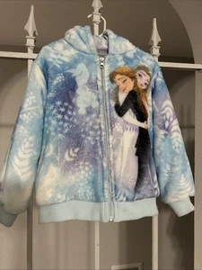 DISNEY Frozen II Elsa Anna Jacket Coat Fleece Thick Warm Blue Hoodie Zip Up Sz 5 - Picture 1 of 20