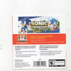 Sonic Generations Club Nintendo 3DS ADVERT INSERT ONLY Authentic - Picture 1 of 1