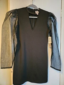 JEANNIE MAI X BODYCON MEDIUM BLACK DRESS W/ SHEER SLEEVE INTERNATIONAL CONCEPTS - Picture 1 of 7