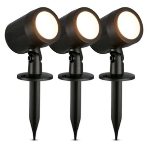 3x Garden Spotlights LED Outdoor 1.5W 3000K IP54 Ground Spike Plug Set Black - Picture 1 of 8