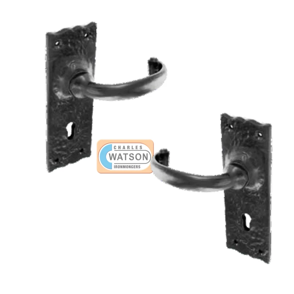 150mm Black Antique Lever Lock Door Handles X 4 - Traditional Tudor Style