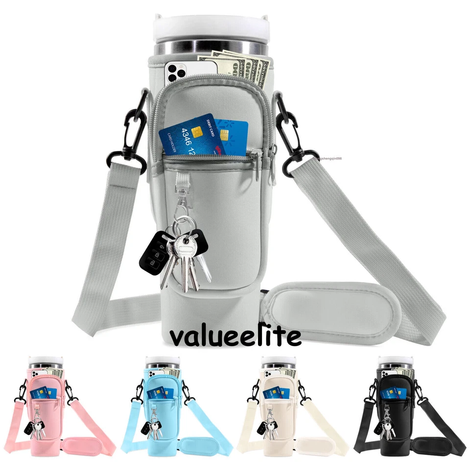 Bolsa portadora de botellas de agua con bolsillo para teléfono correa ajustable para taza Stanley 40 oz Foto 1 de 1