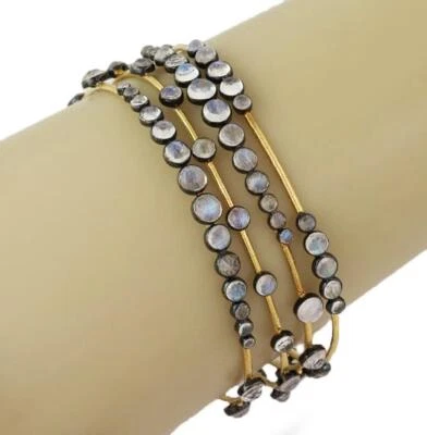 Элегантный лунный камень 14k желтое золото серебро набор из 4 браслетов ликвидации - Изображение 1 из 4