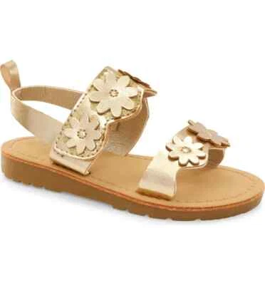 全新 Carters 学步儿童 女孩 Jojo 金属花卉扇贝凉鞋 7 8 9 10 — 第 1/4 张图片