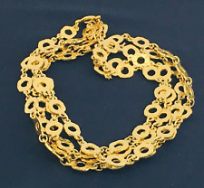 Long Vintage Gold Tone Geometric Round Shaped Hammered Gold Tone Necklace.