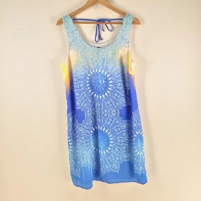 Rockmans dress 14 shift blue geometric womens sleeveless round neck 111397 - image 1 of 4
