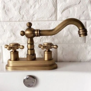 Antique Brass Double Handles Swivel 4" Centerset Sink Faucet Mixer Tap 8an063 - Picture 1 of 9