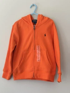 Boys Polo Ralph Lauren Zipper Hoodie Orange With Navy Blue Logo - Size 5 - Picture 1 of 6