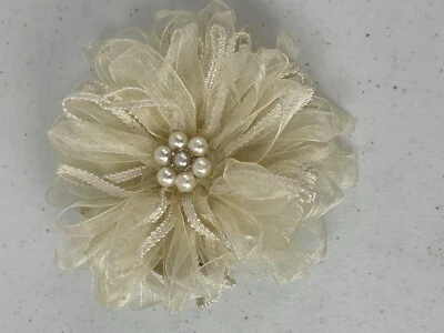 Vintage 50s 60s Hair Barrette Large Flower Clip Floral Beauty Accessory Pearls - Image 1 of 4