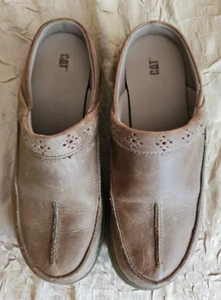 CAT Walking Machines Tan Nubuck Leather Slides 73319 Womens Sz US 8W - Picture 1 of 7