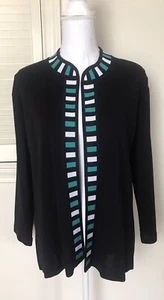 Exclusively Misook Black Striped Trim Open Front Cardigan Size Large Petite - Picture 1 of 5