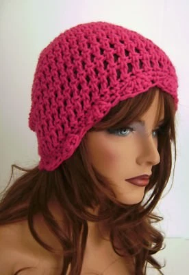 LO ÚLTIMO ROSA FESTONEADO GORRO GORRA SOMBRERO MANO GANCHILLO BOINA CALAVERA GORRA CLOCHE TAM  Foto 1 de 4