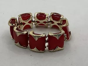 Vintage Coro Pegasus Red Moonglow Lucite Thermoset Square Link Bracelet 1950s - Picture 1 of 7