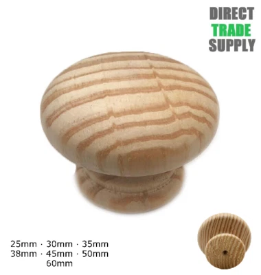Wood Door Knobs Genuine Pine Wooden Unlacquered With Drilled Hole Various Sizes - Image 1 of 4