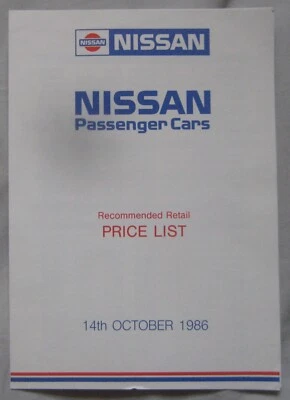 October 1986 Nissan Price List - Image 1 of 3