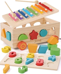 Shape Sorter - Wooden Xylophone and Montessori Number Puzzle Set for Babies - Ed - Picture 1 of 12