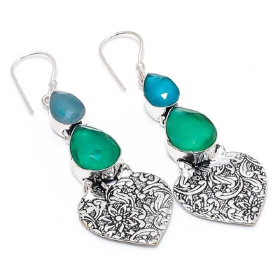 Greensimulated, Blu Giada 925 Sterling Argento Gioielli Orecchino - Immagine 1 di 4