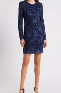 Neu mit Etikett Eliza J dunkelblau Spitze bestickt Kleid blau Damen 12 FEHLENDER ROCK - Bild 1 von 7