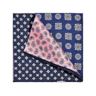 Men's 100% Silk Multi-Color Paisley Geometric Pocket Square Hand Rolled 11.8" - Image 1 of 4