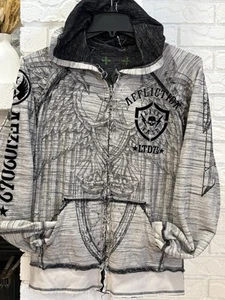 Affliction Distressed Reversible Hooded Full Zip Men’s Small - Picture 1 of 20