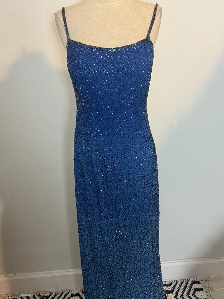 Vestido CACHE Vintage Seda Turquesa Oscuro Con Cuentas Encaje Cremallera Laterales MUJERES Talla L Foto 1 de 4