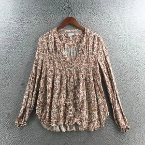 Knox Rose Blouse Top Womens XXL Brown Rayon Paisley Print Long Sleeve V-Neck - Picture 1 of 13