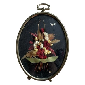 Vintage Oval Dome Glass Frame Dried Flower Bouquet Metal Frame Wall Table Decor - Picture 1 of 5