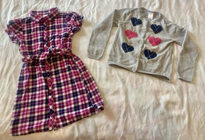 GYMBOREE--Lote de 2--Vestido con botones a cuadros rosa/azul marino con suéter gris para niñas talla 6 Foto 1 de 4