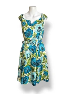 Talbots Blue And Green Floral Belted Dress Sz 4P - Picture 1 of 7