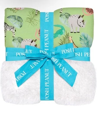 Posh 花生 毛绒 Patoo 毛毯 绿色野生动物园 丛林 动物 40x40 双面 全新 — 第 1/4 张图片