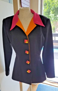 Vintage Linda Segal Mod Wide Lapel Fitted Enamel Buttons Jacket Womens Size 4 - Picture 1 of 11