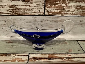 Vintage Murano Cobalt Blue Art Glass Gondola Ashtray 8” x 3.5” x 2.5” - Picture 1 of 6