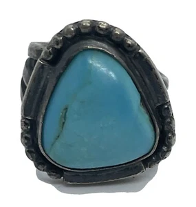 Vintage (1930er) Old Pawn Handarbeit Navajo Türkis Cabochon Sterling Silber Ring - Bild 1 von 7