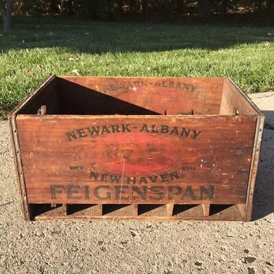 Antique 1933 Feigenspan PON Beer Wooden Wood Crate Case Box Newark NJ - Image 1 of 4