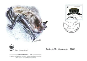 Pond Bat WWF Stamp World Wildlife Fund Official First Day Cover Letonia - Imagen 1 de 3