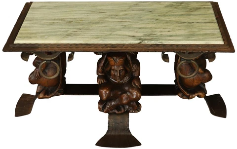 Vintage Coffee Table Courtiers Renaissance Fish Tail Feet Green Marble Iron Cover