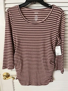 NWT Women's Size Small SONOMA MATERNITY 3/4 Sleeve Pink/Brown Stripe Ribbed Top - Picture 1 of 4