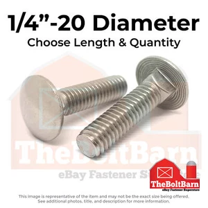 1/4"-20 Stainless Steel 18-8 Carriage Bolts (Choose Length & Qty) - Picture 1 of 13