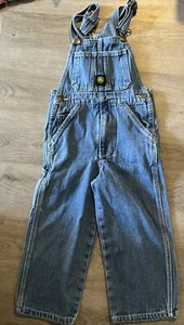 JOHN DEERE Bib Overalls Boys Youth Size 5 Medium Wash Blue Denim - Picture 1 of 3