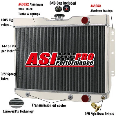 4 Rows 62mm Aluminum Radiator for 1959-63 Chevy Impala,1960-1965 Chevy Biscayne Foto 1 de 4