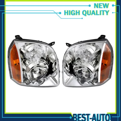 LH+RH Side Halogen Headlights For 2007-2014 GMC Yukon Denali XL1500 2500 Chrome - Image 1 of 4