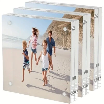 Acrylic Free Standing 5 x 5 Inch Double Sided Photo Frame Block - Image 1 of 2