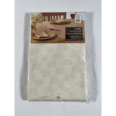 Table Cloth Oasis Spillproof Table Linen 70” Round Ivory Checked Pattern - Image 1 of 4