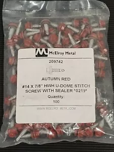 #14 x 7/8" HWH U-DOME STITCH SCREW WITH SEALER *0219* AUTUMN RED McElroy Metal - Picture 1 of 2